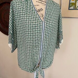 White House Black Pants + 2 Tops Bundle Market Green Geometric Blouse & Paisley